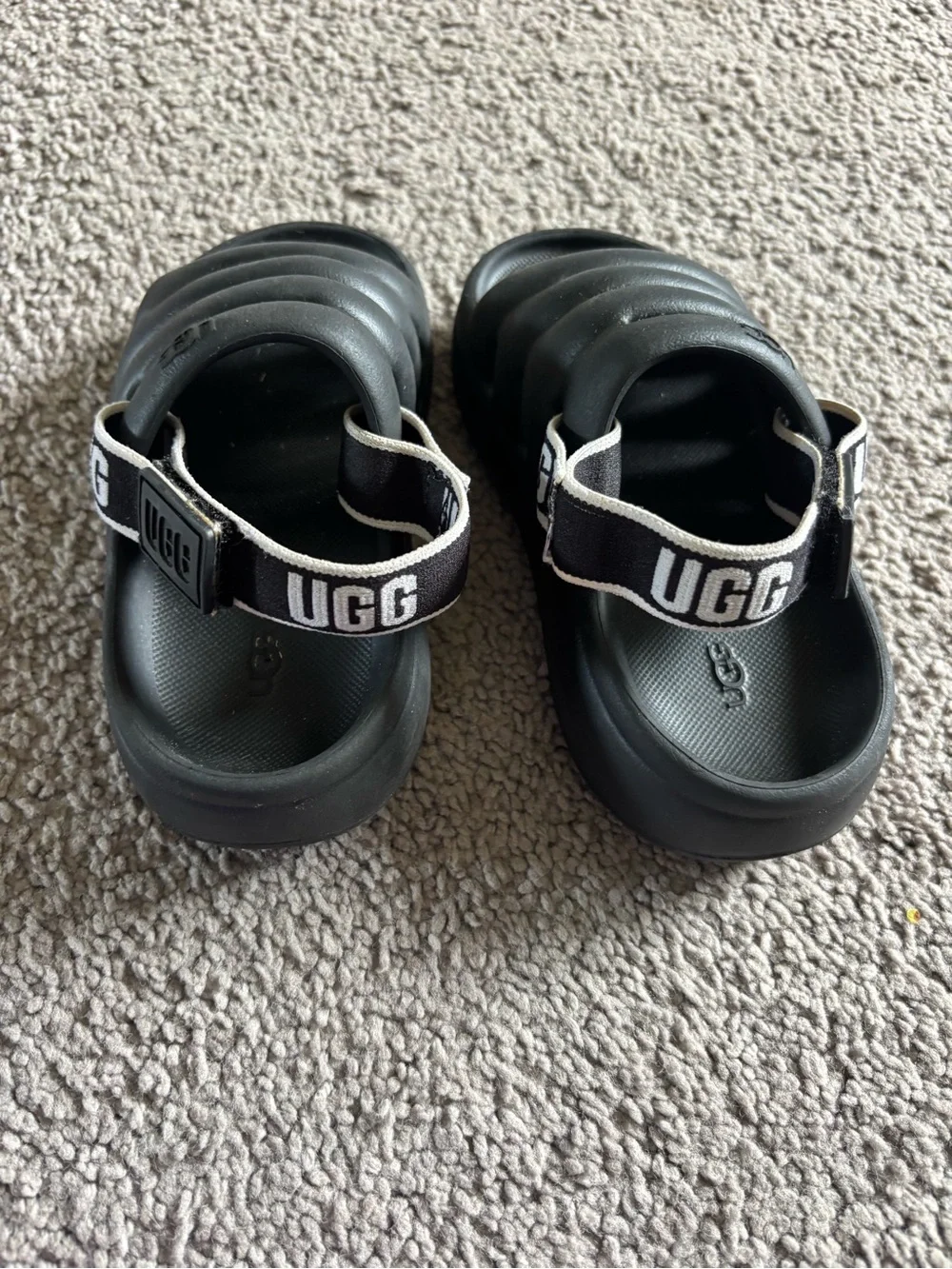 UGG Kids Black Puffer Slide Sandals with Heel Strap